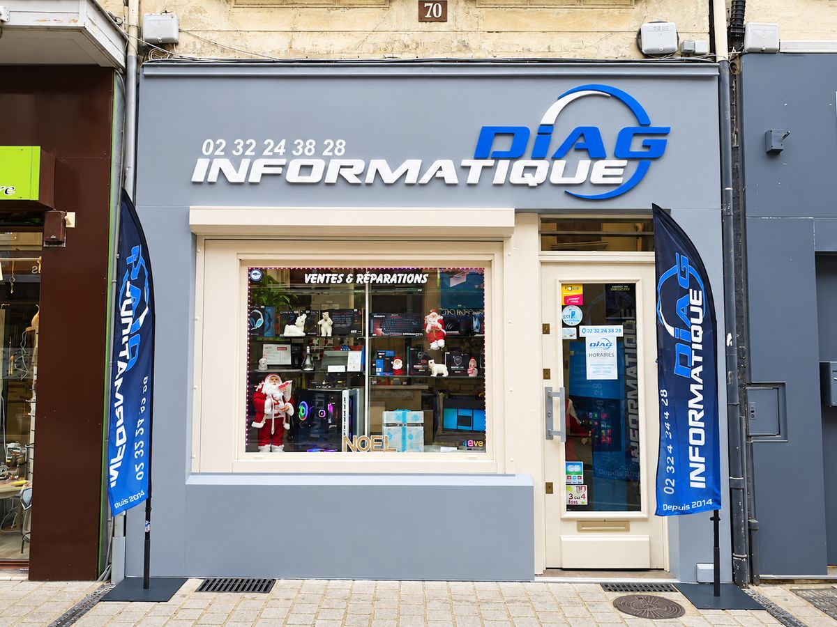 Devanture de la boutique DIAG Informatique, 70 rue Joséphine à Évreux